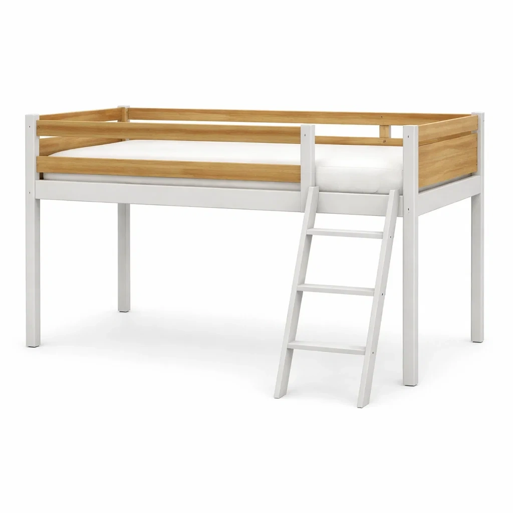 Lit mezzanine en bois massif blanc et naturel avec échelle-URBANO ASISVIBES
