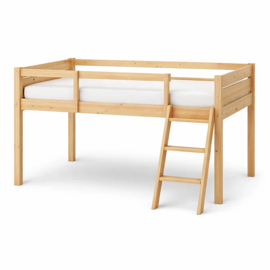 Lit mezzanine enfant en bois avec échelle et barrière de sécurité naturel-URBANO ASISVIBES