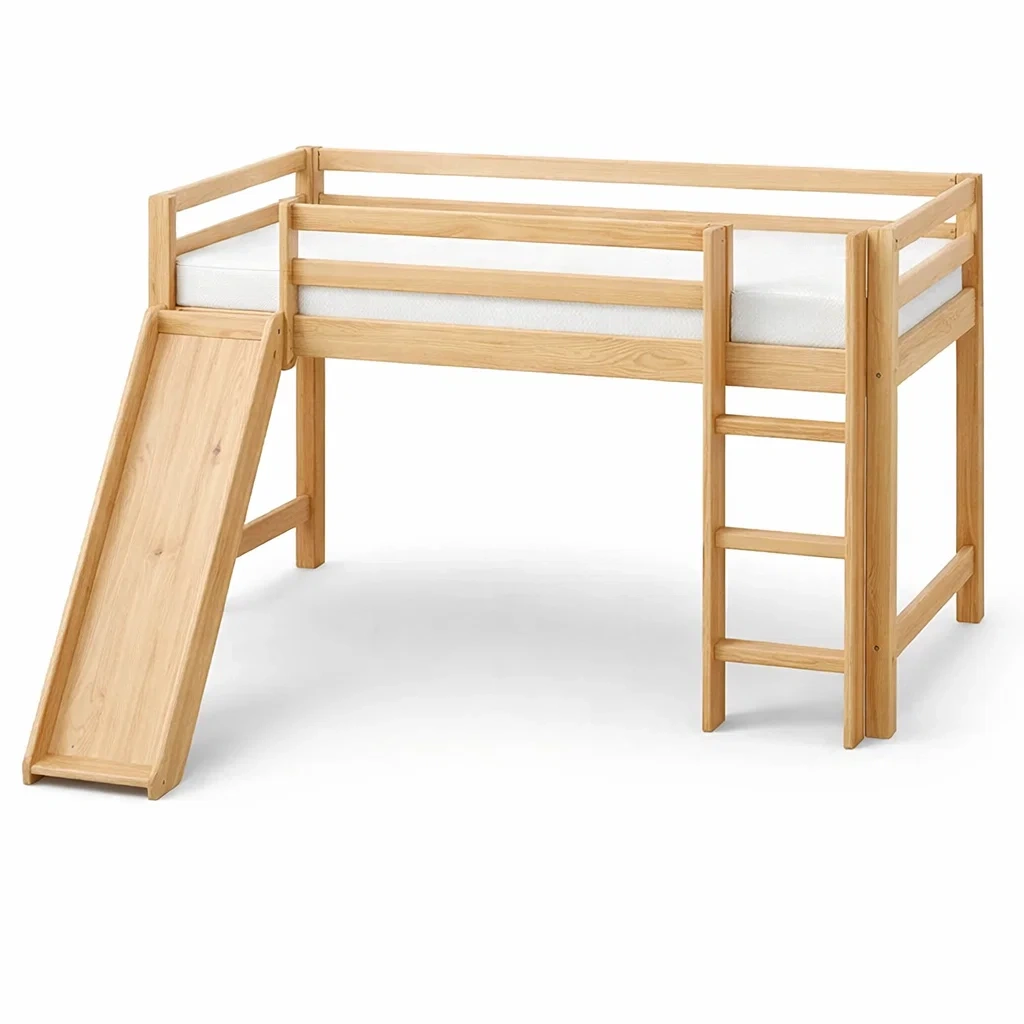 Lit mezzanine en bois de pin avec toboggan-URBANO ASISVIBES