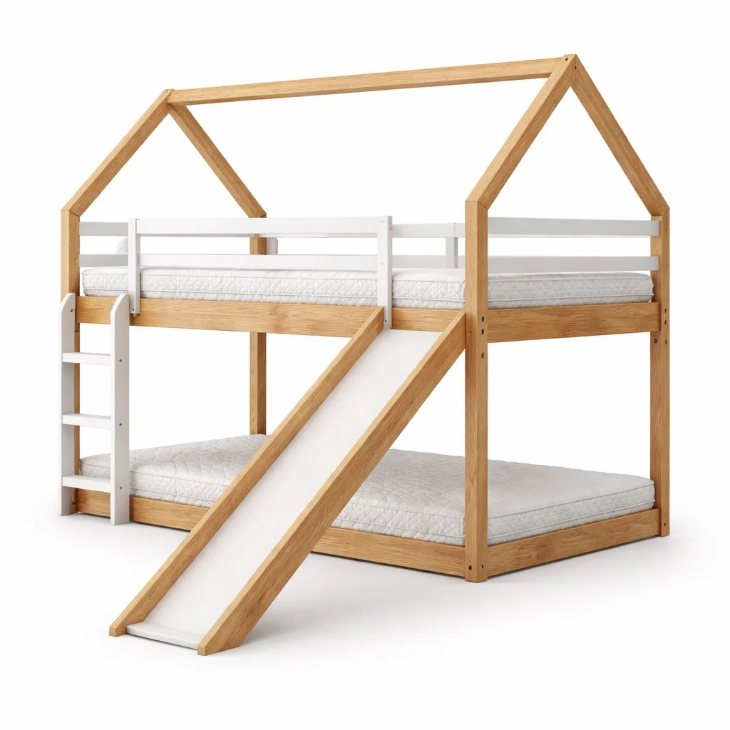Lit superposé enfant en bois avec toboggan et échelle-URBANO ASISVIBES