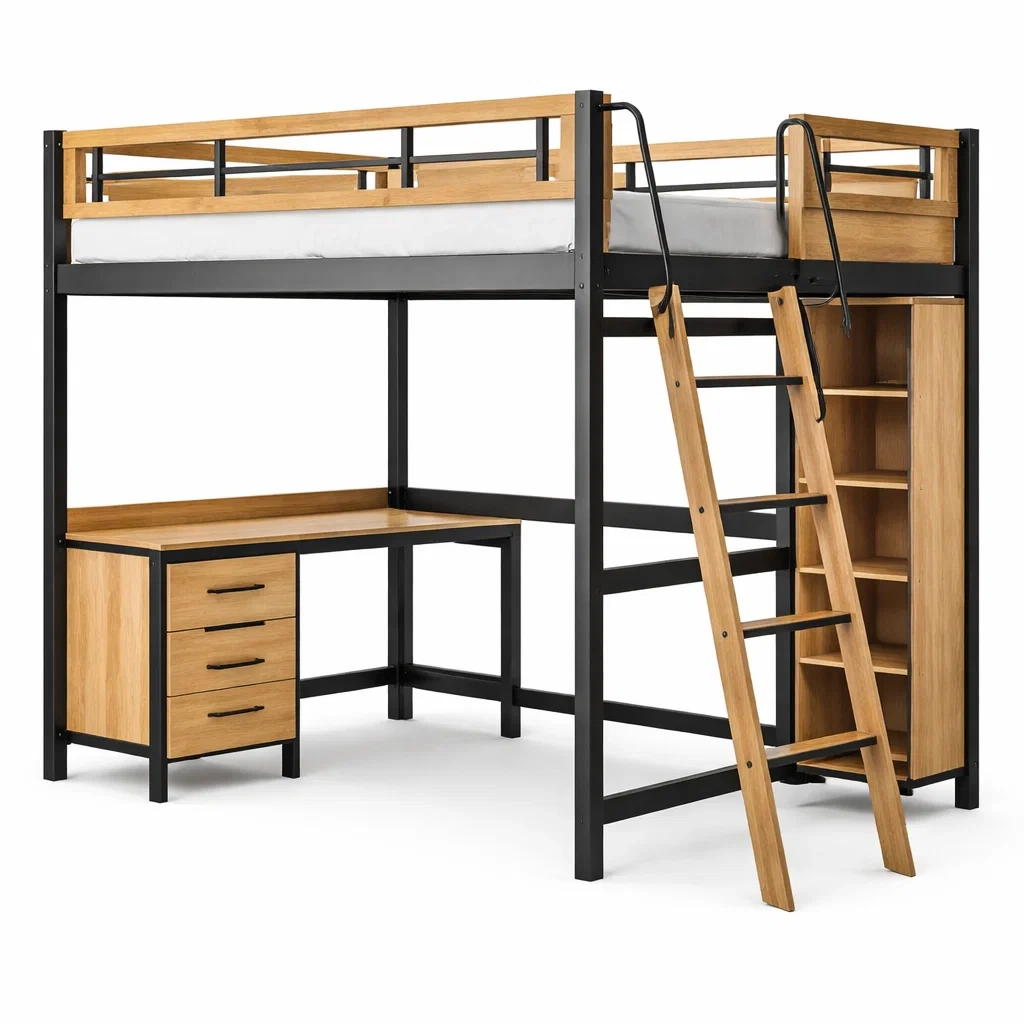 Lit superposé mezzanine bois et métal avec bureau intégré-URBANO ASISVIBES