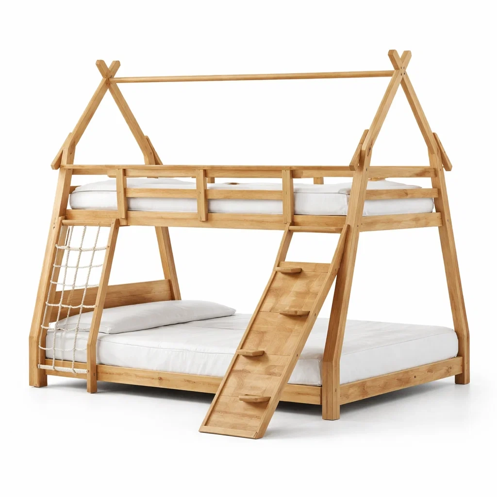 Lit superposé en bois avec échelle et corde 200 cm x 100 cm x 180 cm naturel-URBANO ASISVIBES