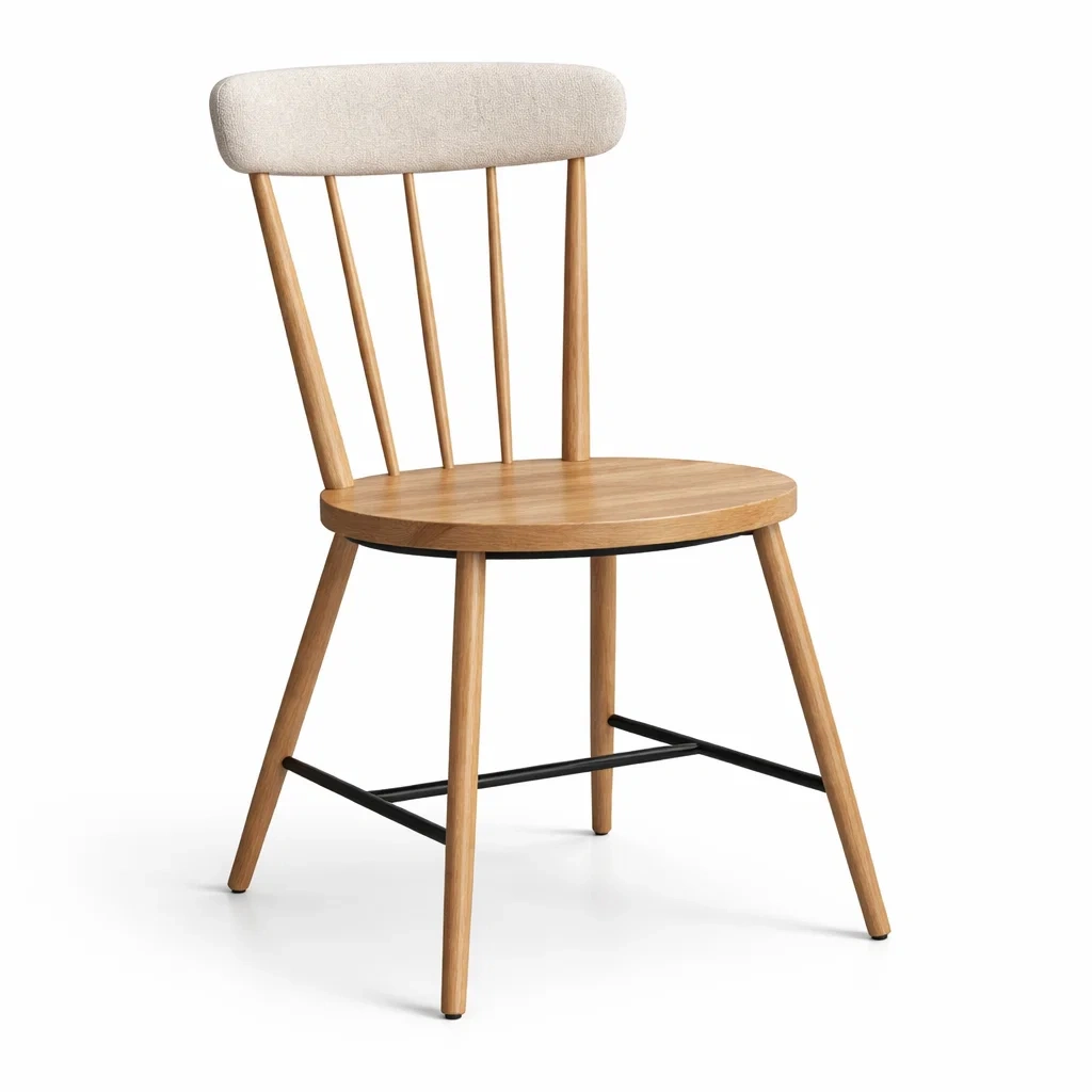 Chaise de salle à manger en bois avec dossier en tissu beige-URBANO ASISVIBES