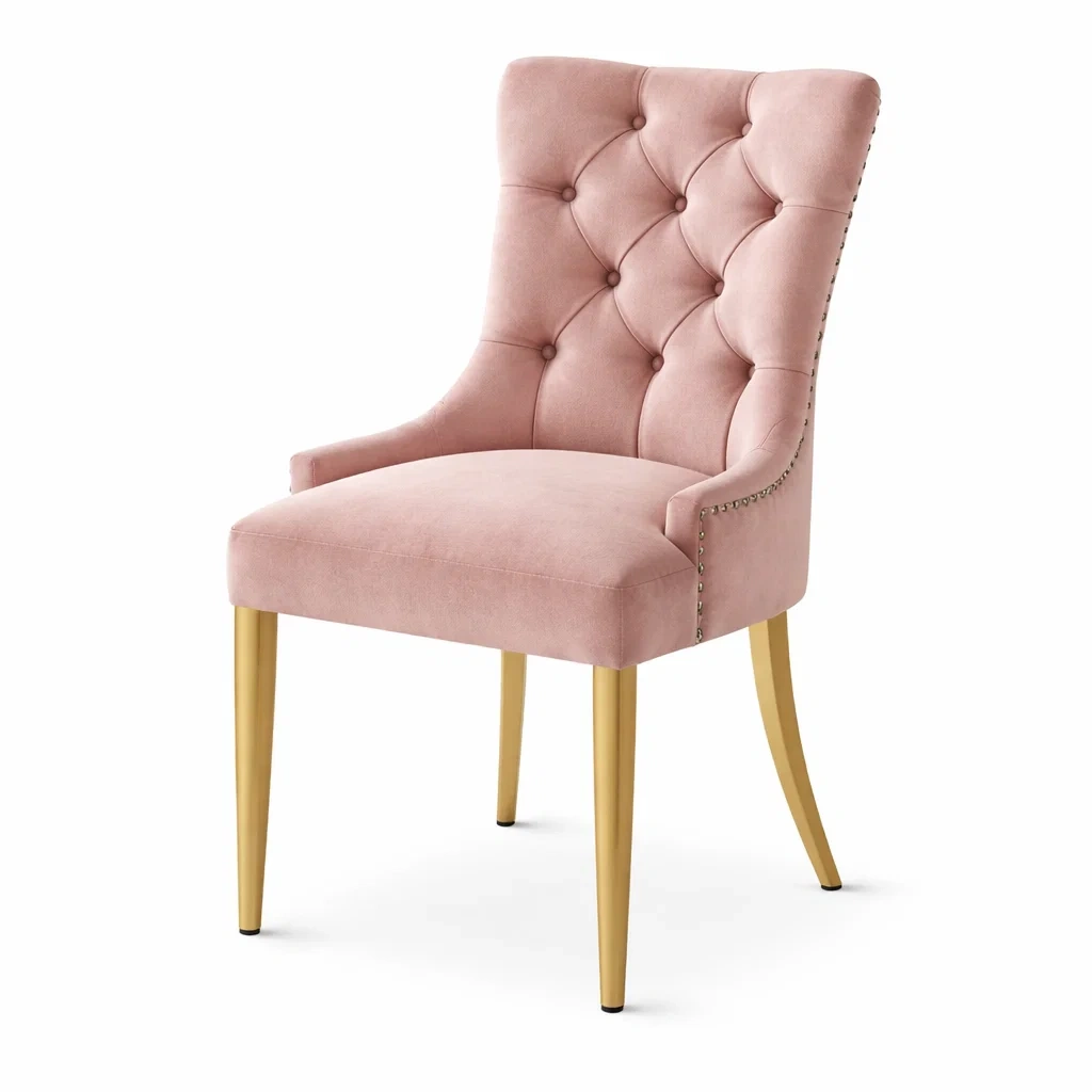 Chaise de salle à manger en velours rose avec pieds en métal doré-URBANO ASISVIBES
