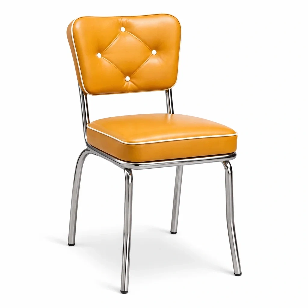 Chaise de salle à manger en cuir synthétique orange avec cadre métallique-URBANO ASISVIBES