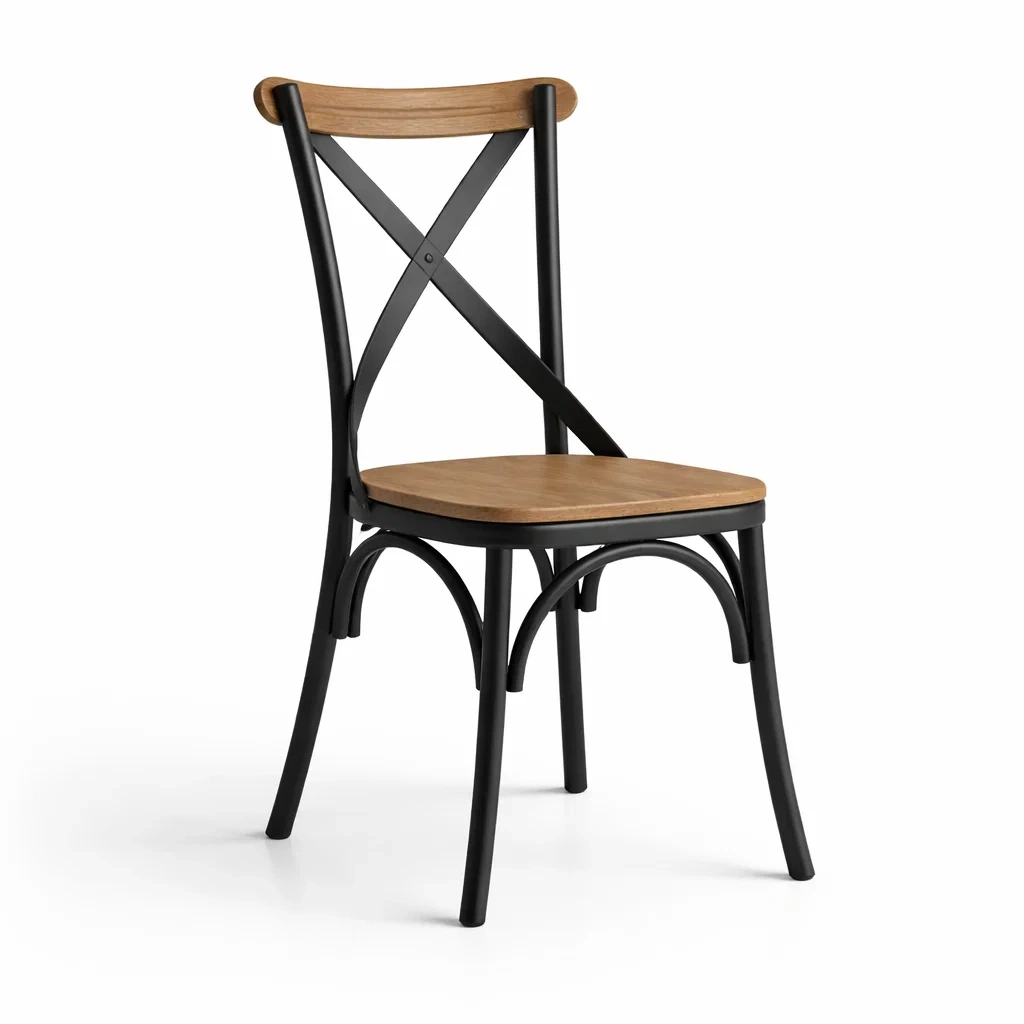 Chaise de salle à manger en métal et bois noire et marron-URBANO ASISVIBES