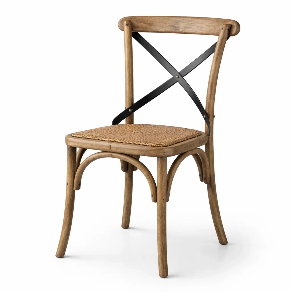 Chaise de salle à manger en bois avec dossier croisé et siège en rotin-URBANO ASISVIBES