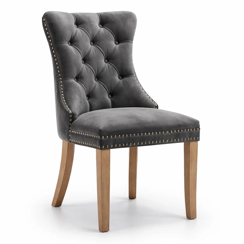Chaise de salle à manger en velours gris avec pieds en chêne-URBANO ASISVIBES