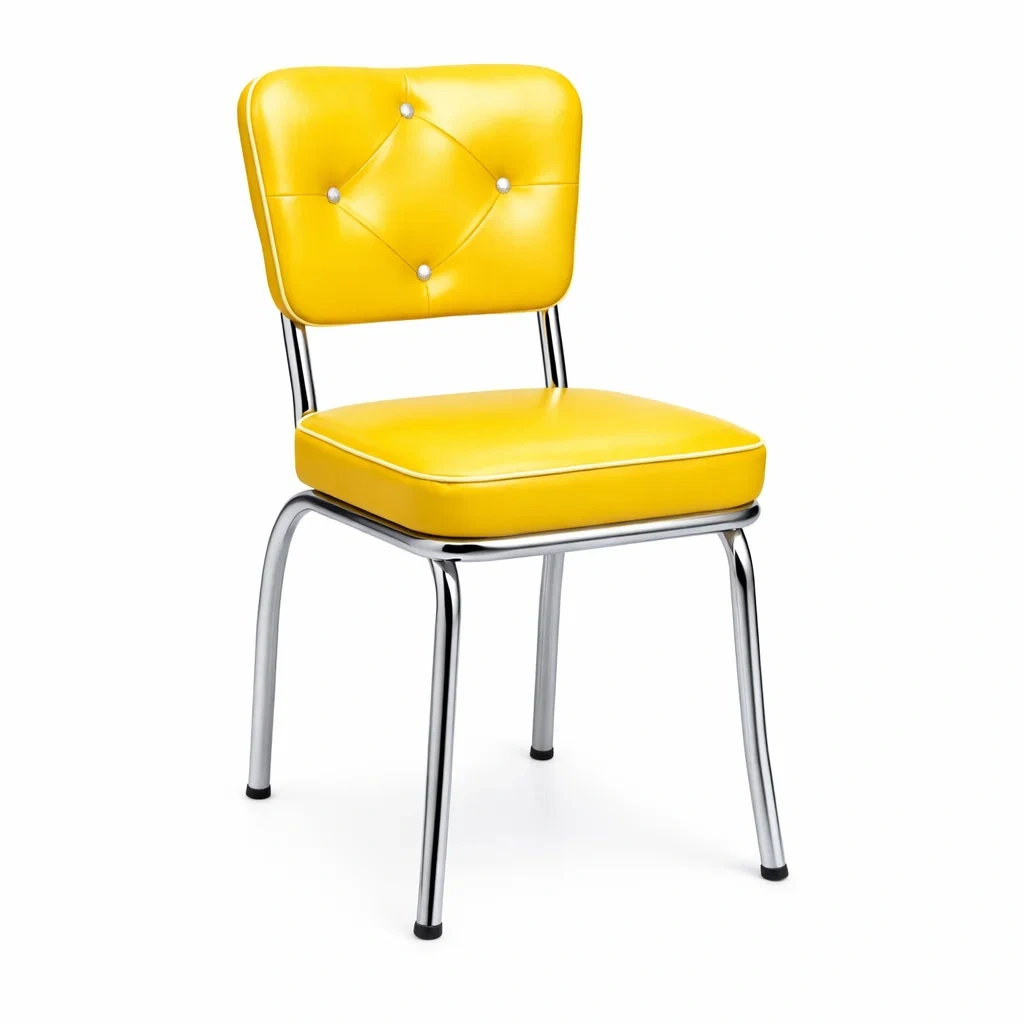 Chaise de salle à manger en métal chromé et similicuir jaune-URBANO ASISVIBES