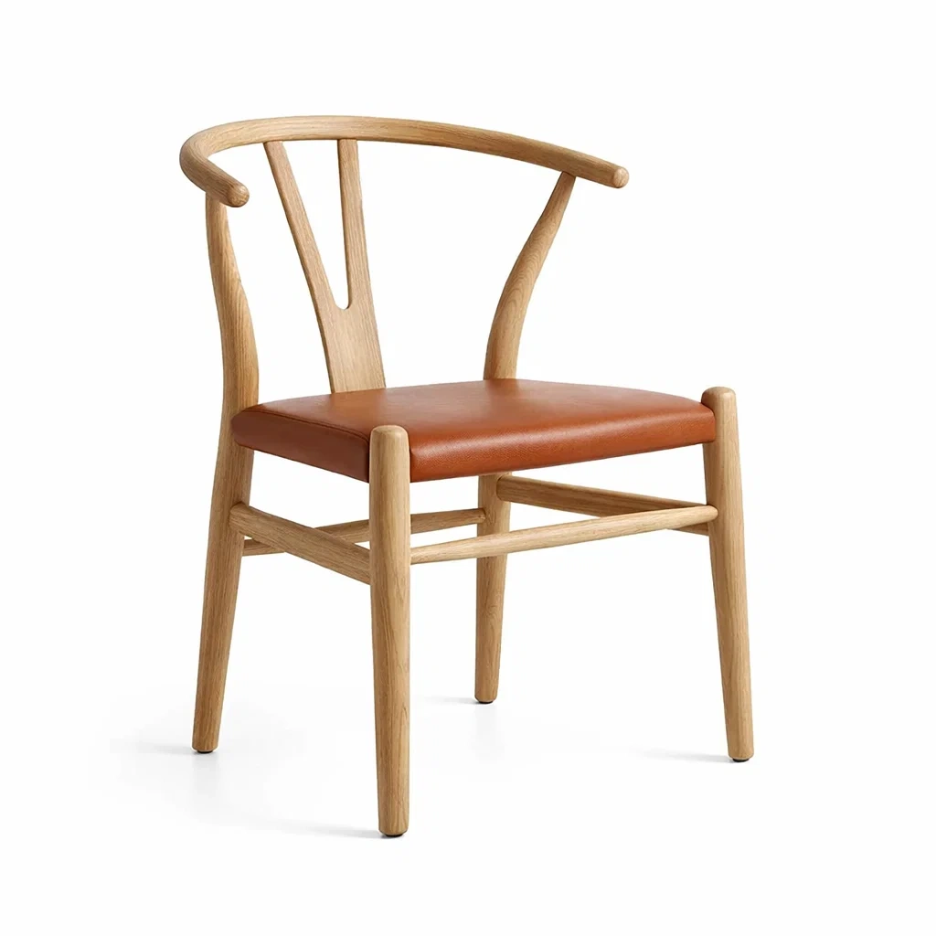 Chaise de salle à manger en bois de chêne avec assise en similicuir marron-URBANO ASISVIBES