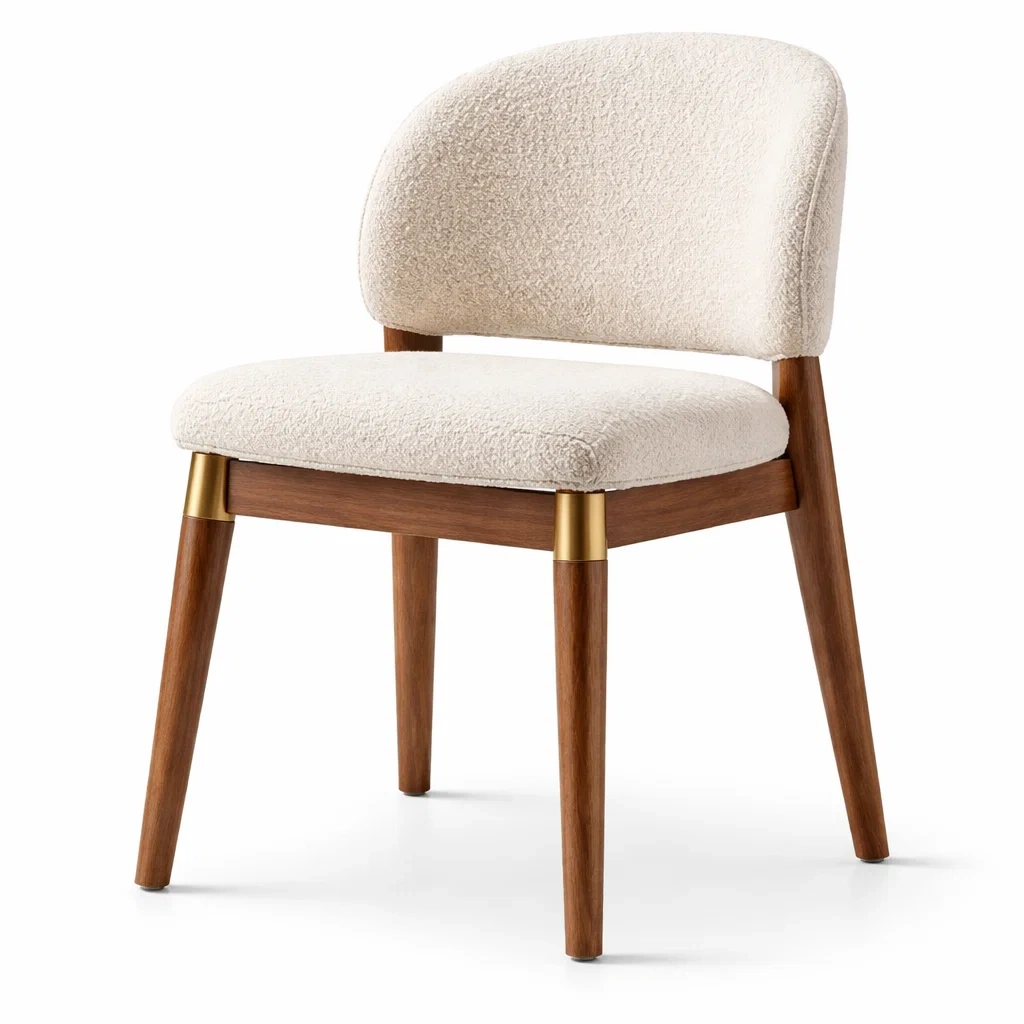 Chaise de salle à manger en bois avec revêtement en tissu bouclé et détails en métal-URBANO ASISVIBES