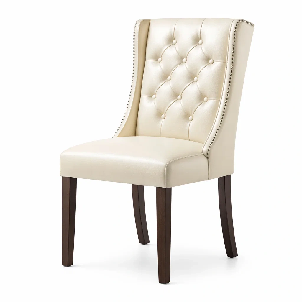 Chaise de salle à manger en bois avec revêtement en similicuir beige-URBANO ASISVIBES