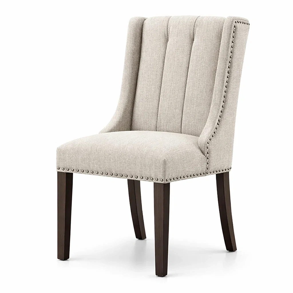 Chaise de salle à manger en bois et tissu lin beige-URBANO ASISVIBES