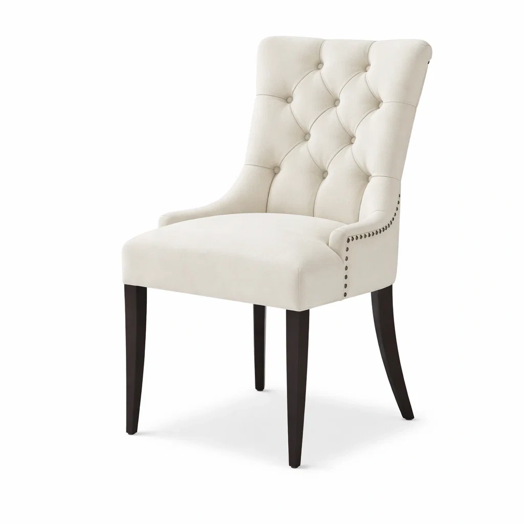 Chaise de salle à manger en tissu beige avec pieds en bois foncé-URBANO ASISVIBES
