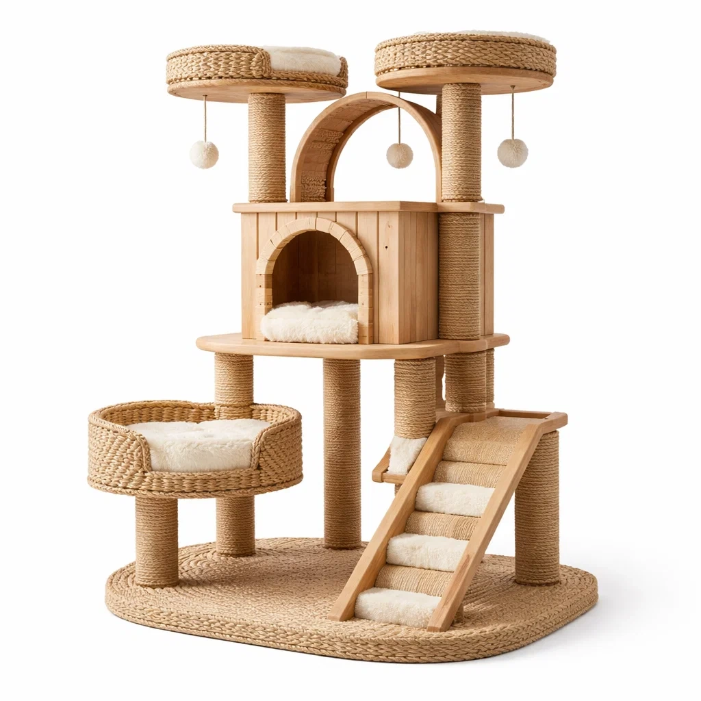 Arbre à chat en bois et sisal avec plateformes rembourrées-URBANO ASISVIBES