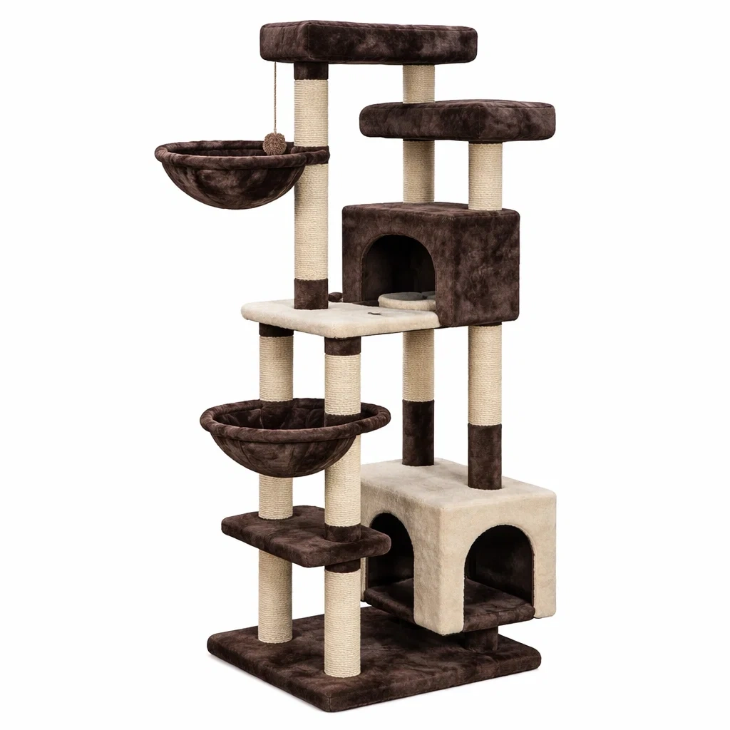 Arbre à chat en peluche et sisal brun et beige-URBANO ASISVIBES