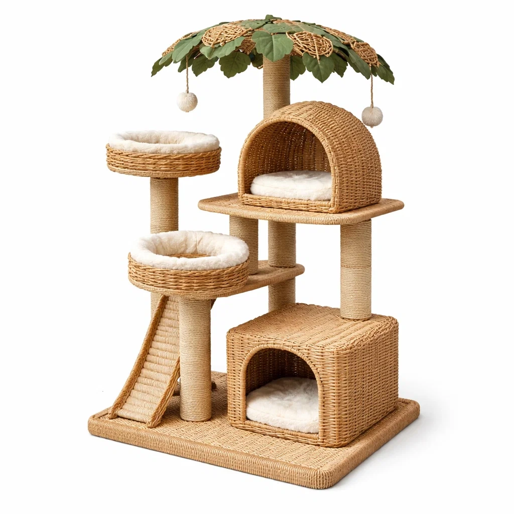 Arbre à chat en jonc de mer avec coussins en peluche-URBANO ASISVIBES
