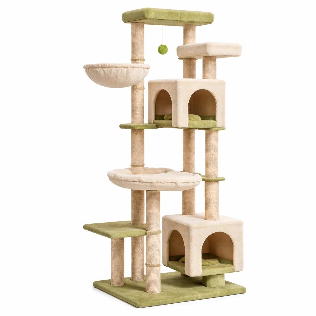 Arbre à chat en sisal avec niches et plateformes vert beige-URBANO ASISVIBES