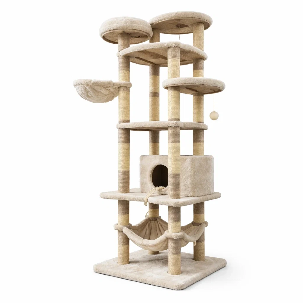Arbre à chat en panneaux de particules et sisal avec hamac beige-URBANO ASISVIBES