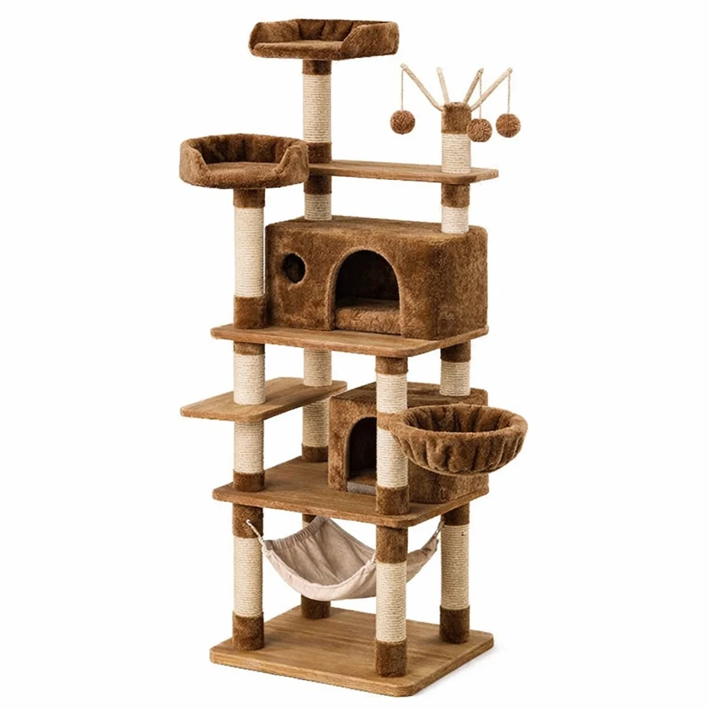 Arbre à chat en bois avec sisal et peluche marron-URBANO ASISVIBES