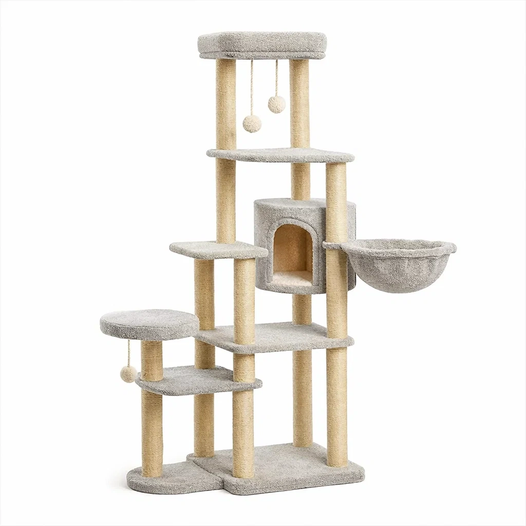 Arbre à chat multi niveaux en sisal et tissu gris-URBANO ASISVIBES