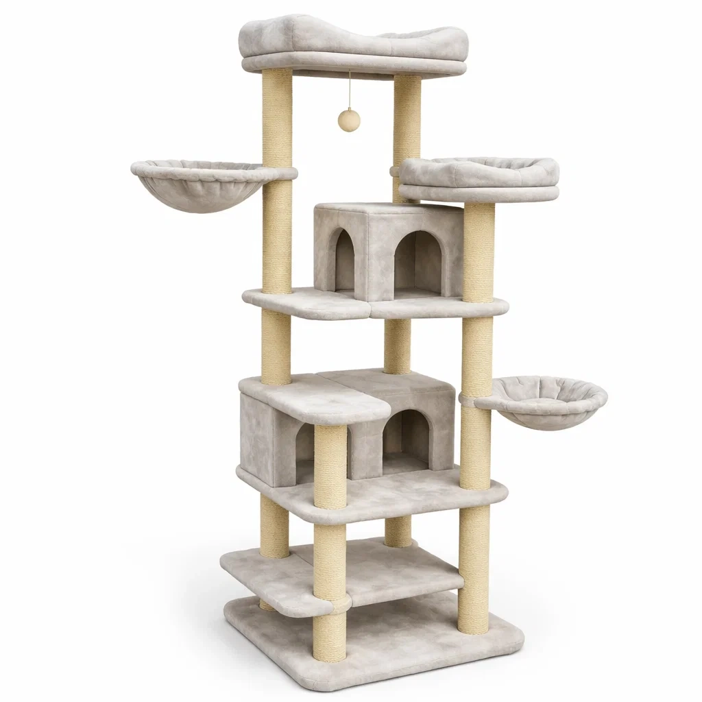 Arbre à chat en tissu avec niches et hamacs gris-URBANO ASISVIBES