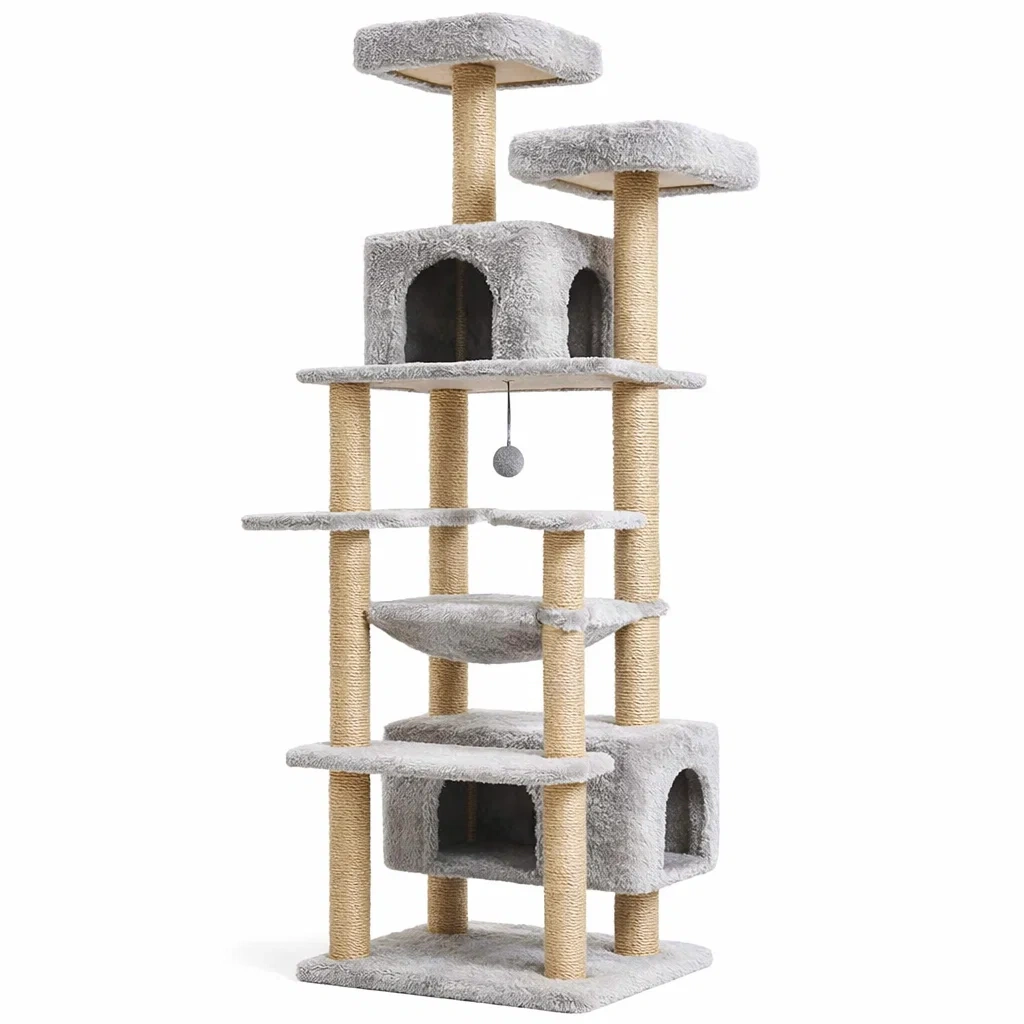 Arbre à chat en sisal panneaux MDF et peluche grise-URBANO ASISVIBES
