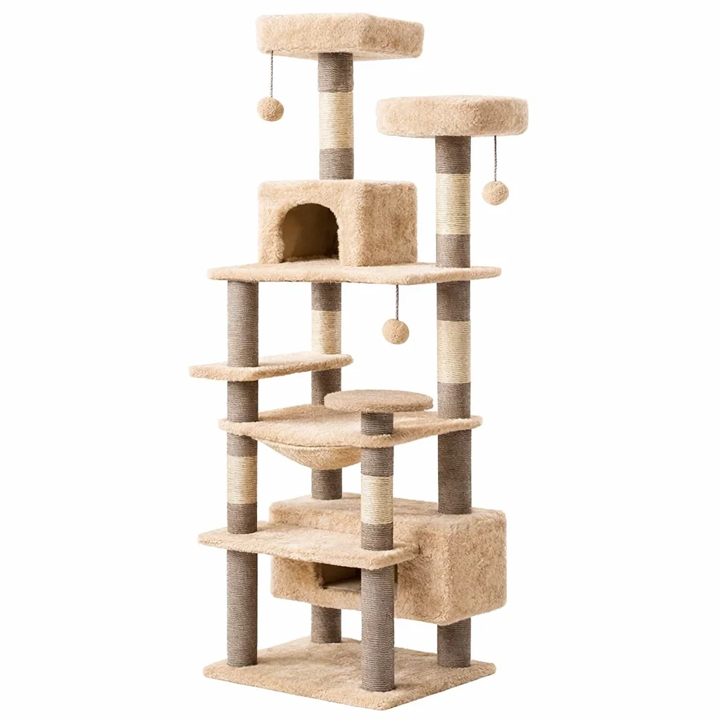 Arbre à chat en sisal et peluche beige marron-URBANO ASISVIBES