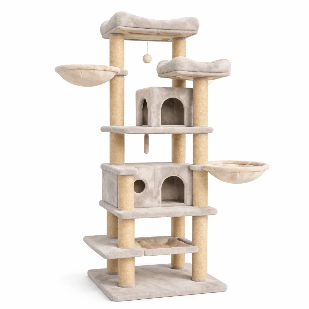 Arbre à chat avec plateformes et grattoirs en sisal beige-URBANO ASISVIBES