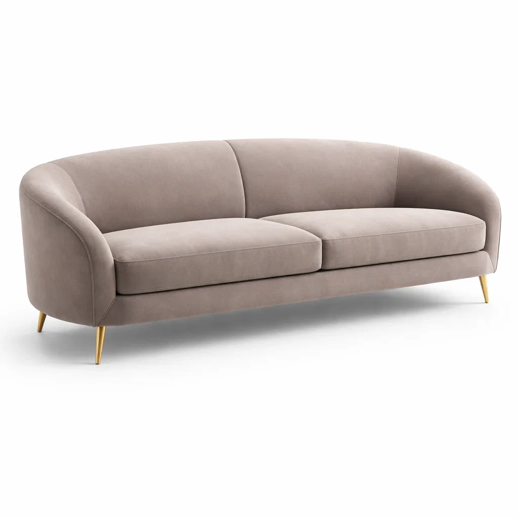 Canapé 3 places en velours beige avec pieds métalliques dorés-DREAMVI Benest