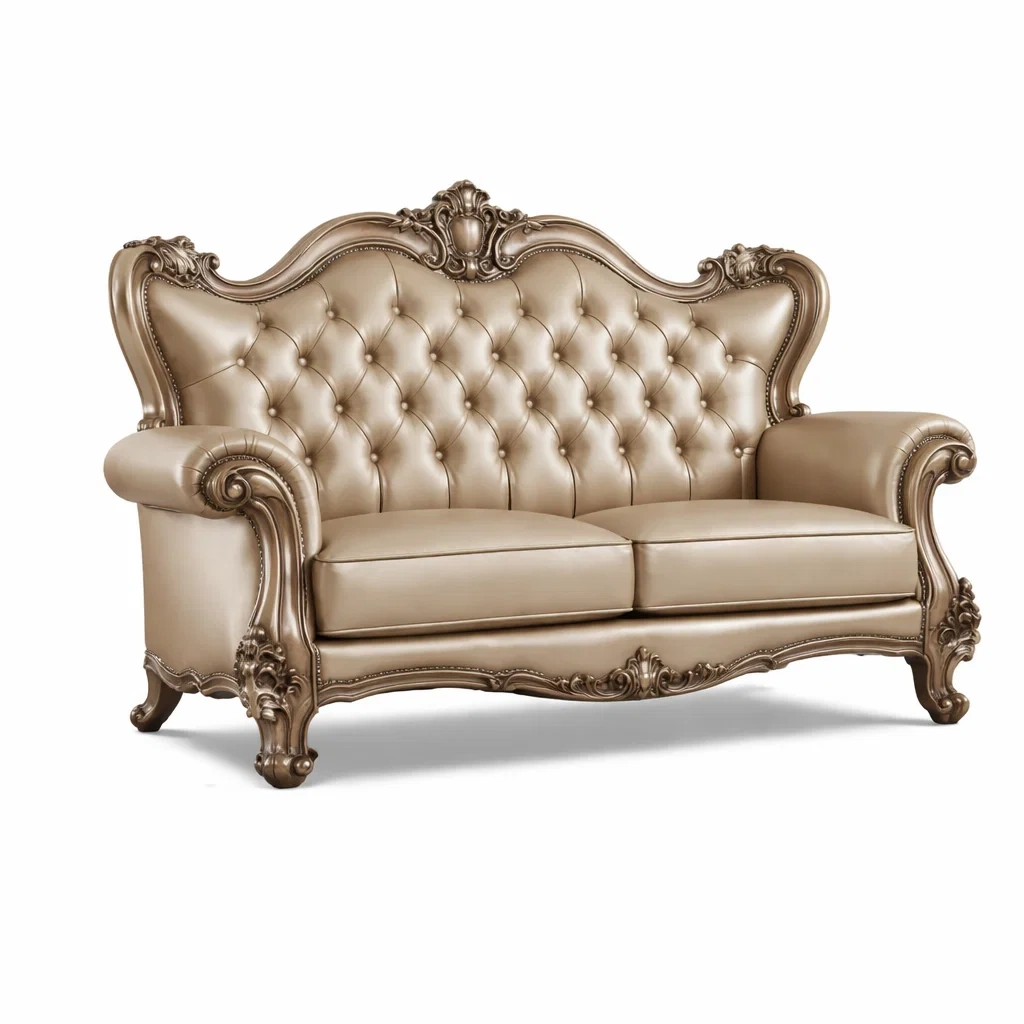 Canapé Baroque 2 Places en Similicuir Beige-DREAMVI Benest