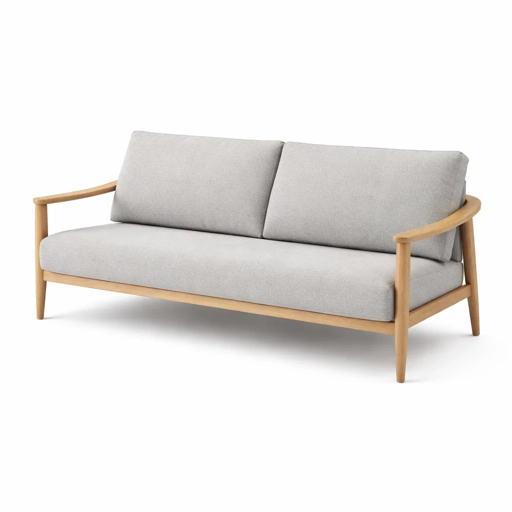 Canapé 3 places en chêne et tissu gris clair-DREAMVI Benest