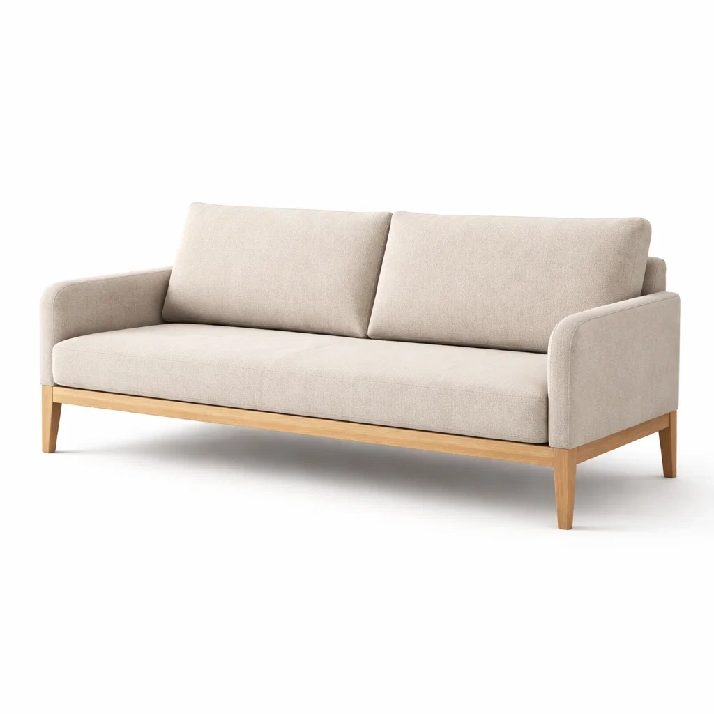 Canapé 3 places en tissu beige et bois-DREAMVI Benest