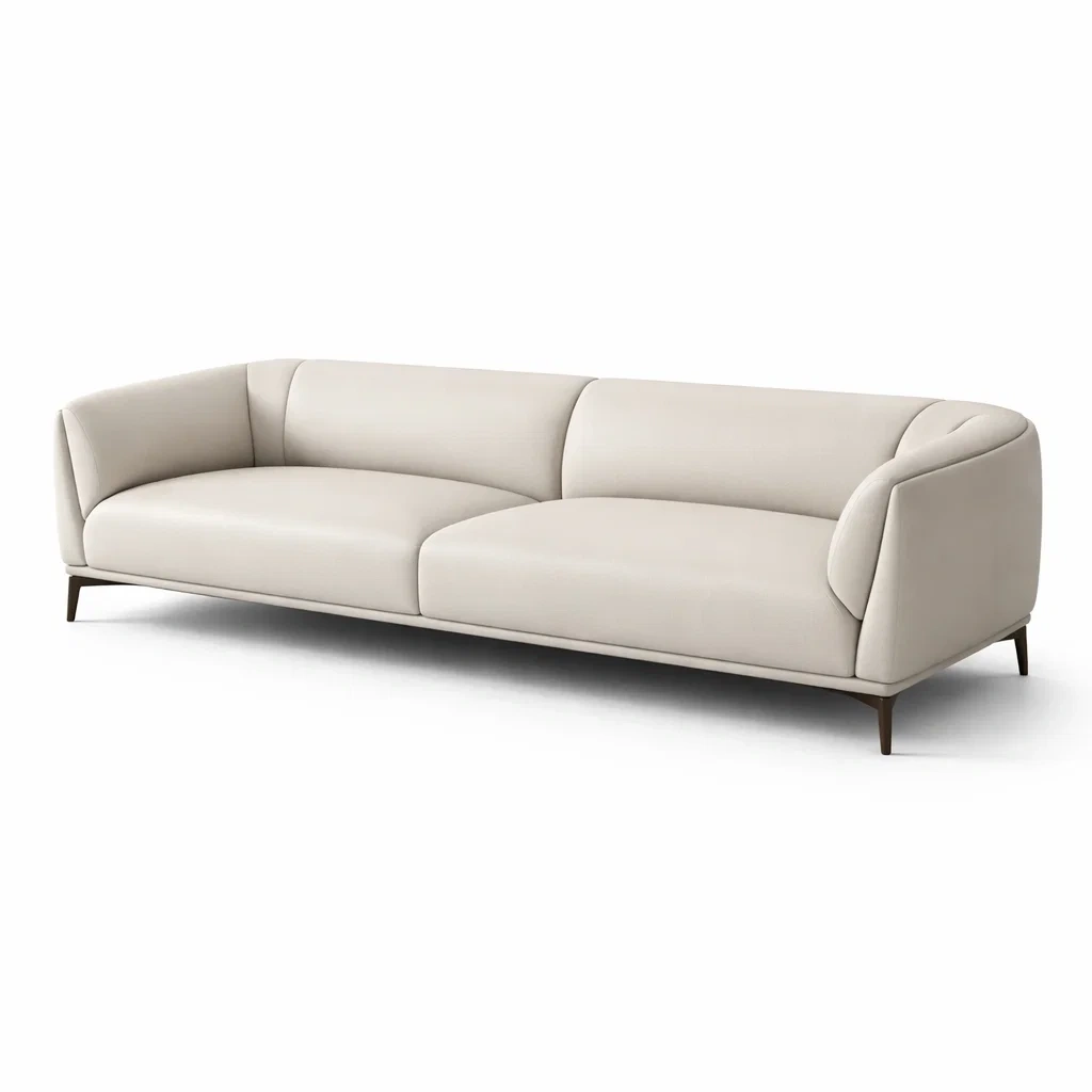 Canapé 3 places cuir beige avec pieds en métal, 230x90x85 cm-DREAMVI Benest