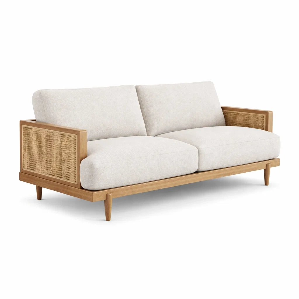 Canapé 3 places en bois et tissu beige-DREAMVI Benest