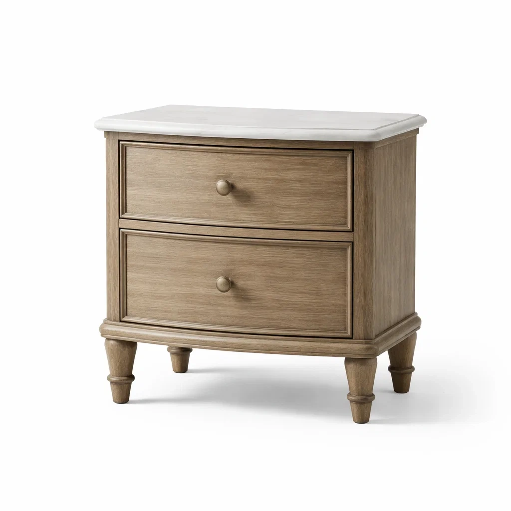 Table de chevet en bois avec plateau marbre blanc, 2 tiroirs-DREAMVI Benest