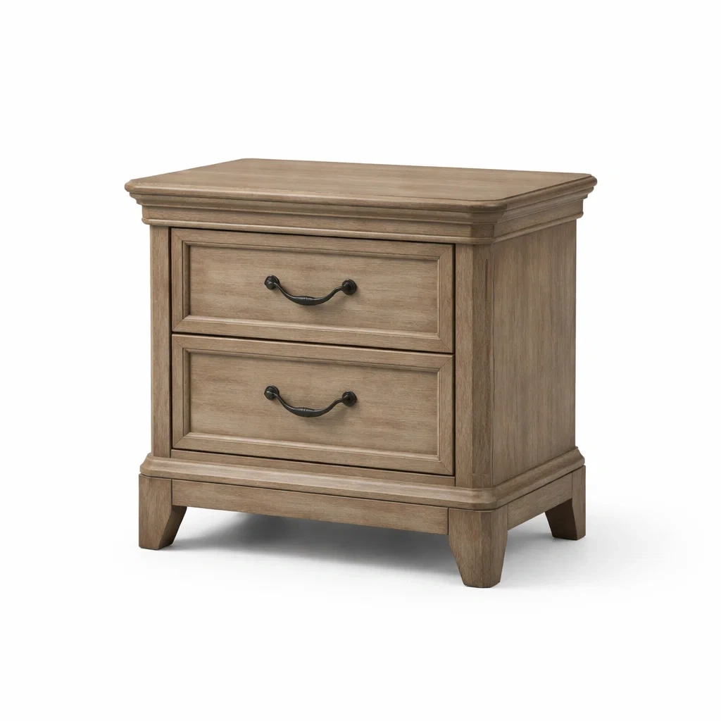 Table de Chevet en Bois de Chêne 2 Tiroirs-DREAMVI Benest