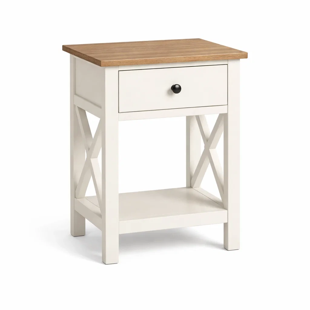 Table de chevet en bois blanc et chêne avec tiroir-DREAMVI Benest