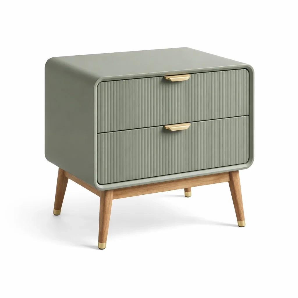 Table de chevet à deux tiroirs en bois et MDF avec poignées dorées-DREAMVI Benest