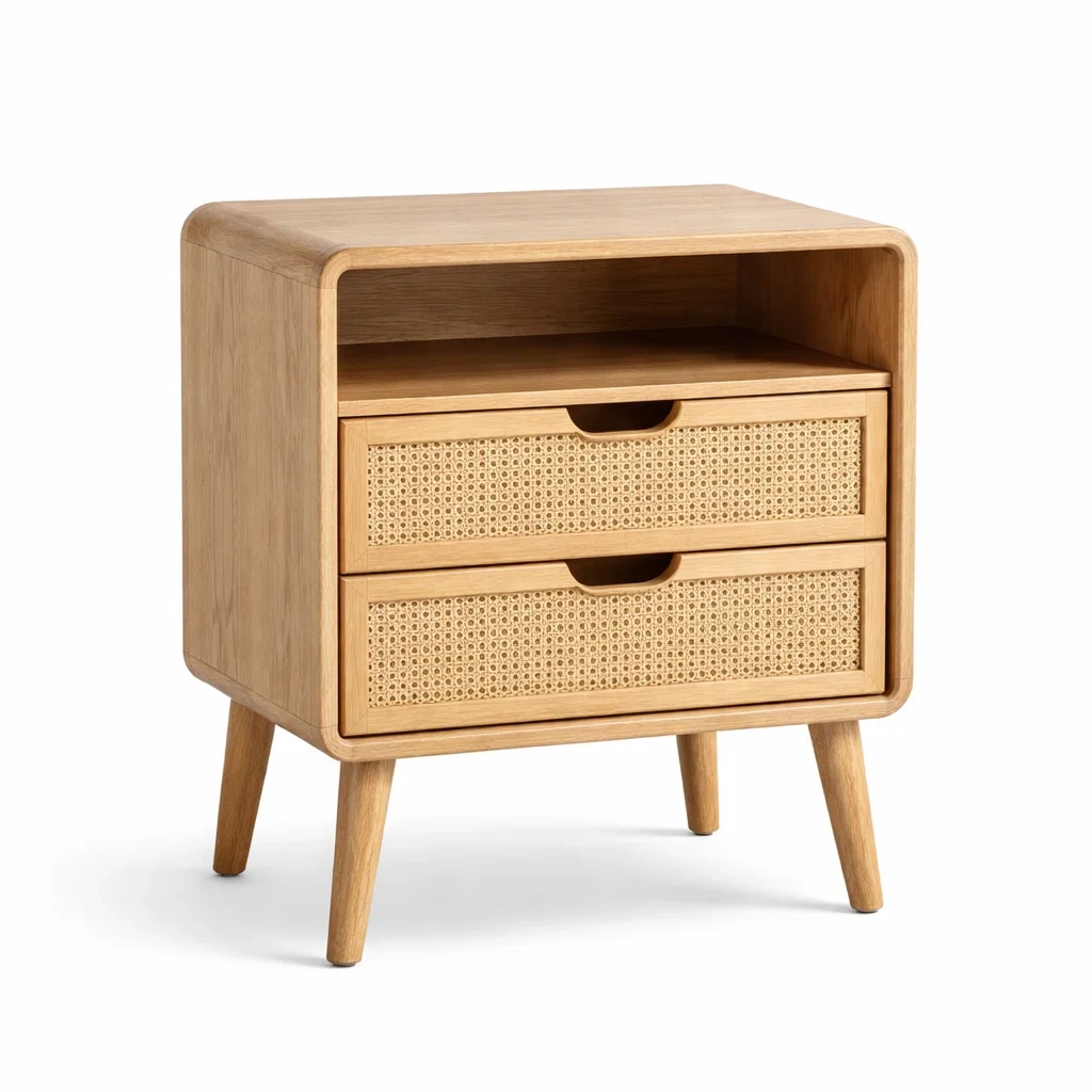 Table de chevet en bois avec tiroirs en rotin-DREAMVI Benest