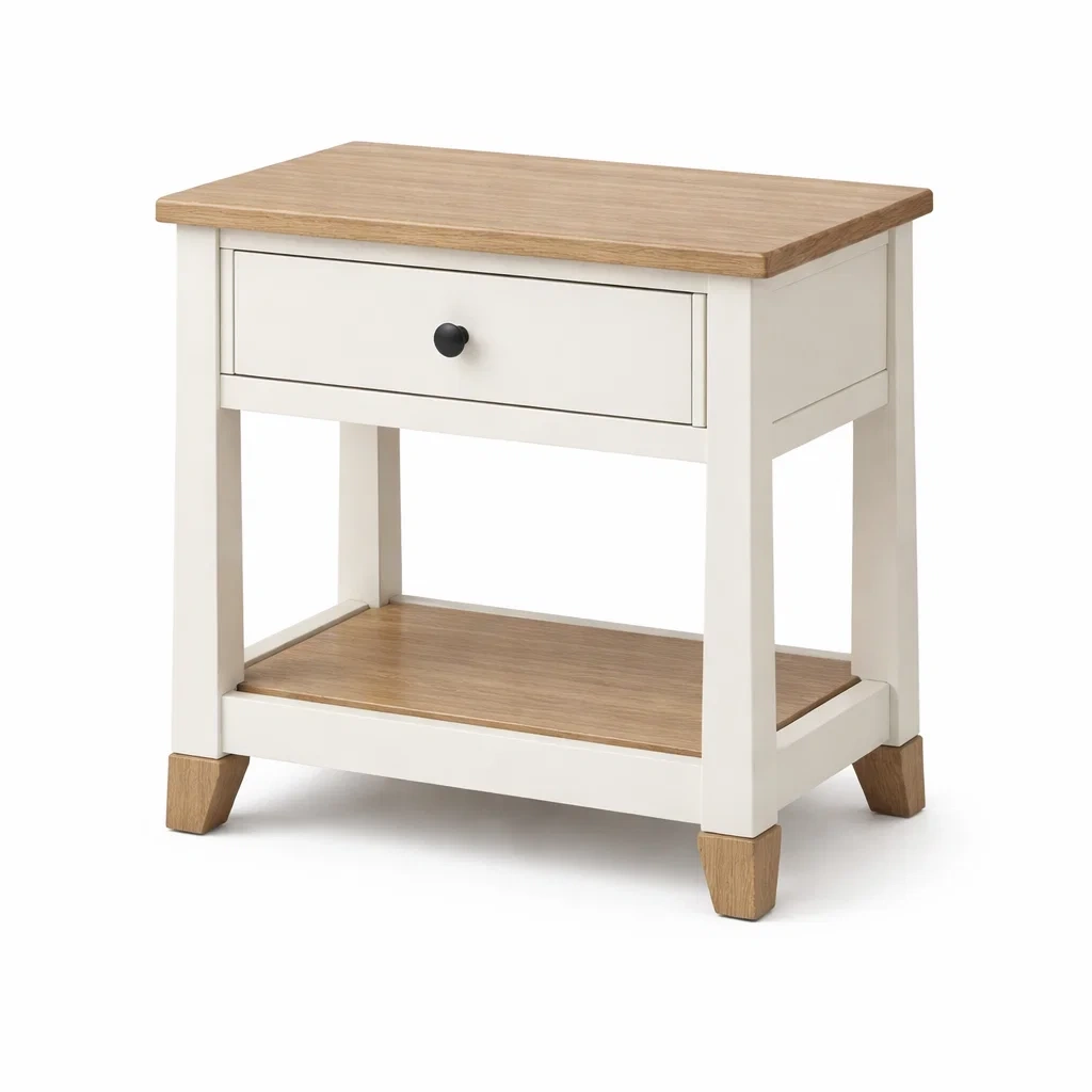 Table de chevet en bois avec tiroir et étagère, Blanc et Chêne-DREAMVI Benest