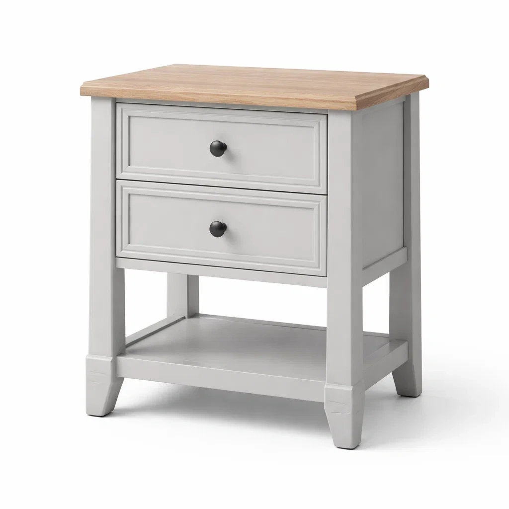 Table de Nuit en Bois avec 2 Tiroirs Gris et Plateau en Chêne-DREAMVI Benest
