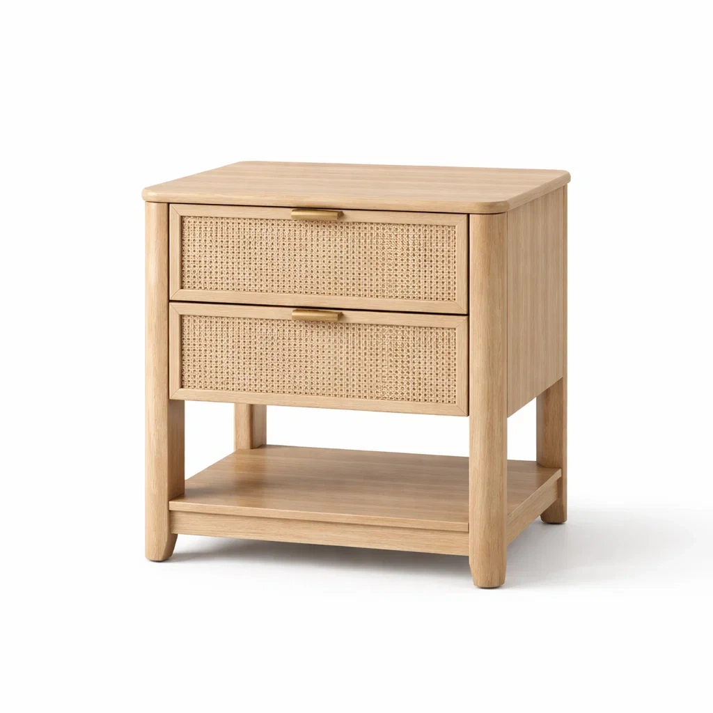 Table de chevet en bois avec tiroirs en rotin-DREAMVI Benest