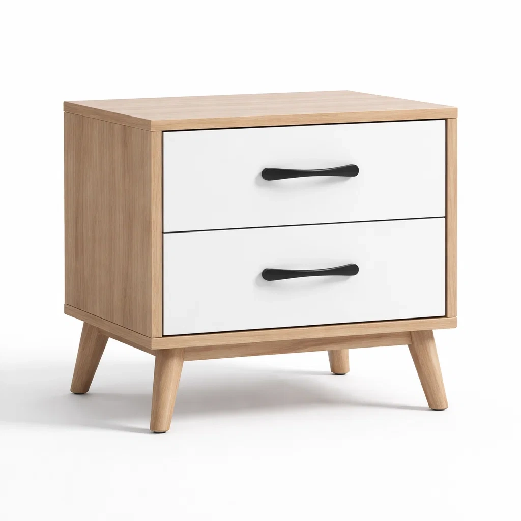 Table de nuit en bois avec 2 tiroirs Blanc et Chêne-DREAMVI Benest