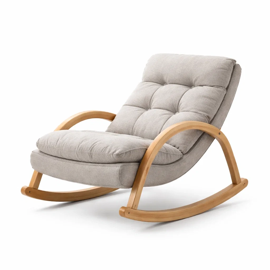 Fauteuil à bascule en bois et tissu lin gris-DREAMVI Benest