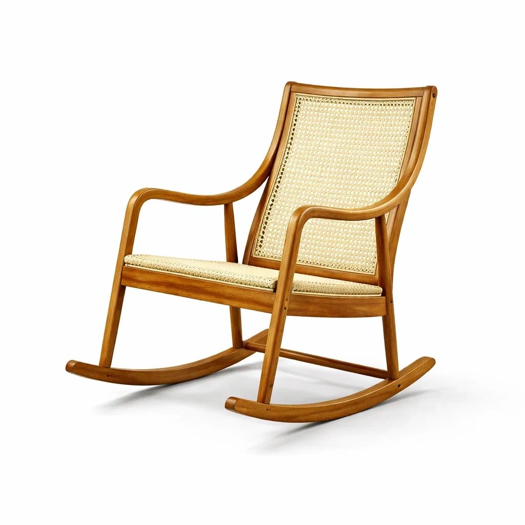 Fauteuil à bascule en bois et rotin naturel-DREAMVI Benest