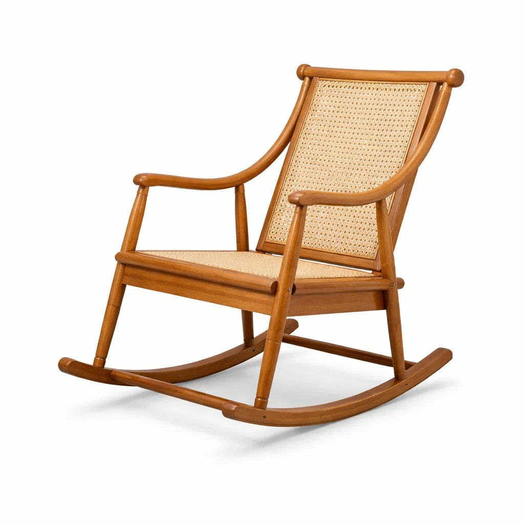 Chaise à bascule en bois et rotin-DREAMVI Benest