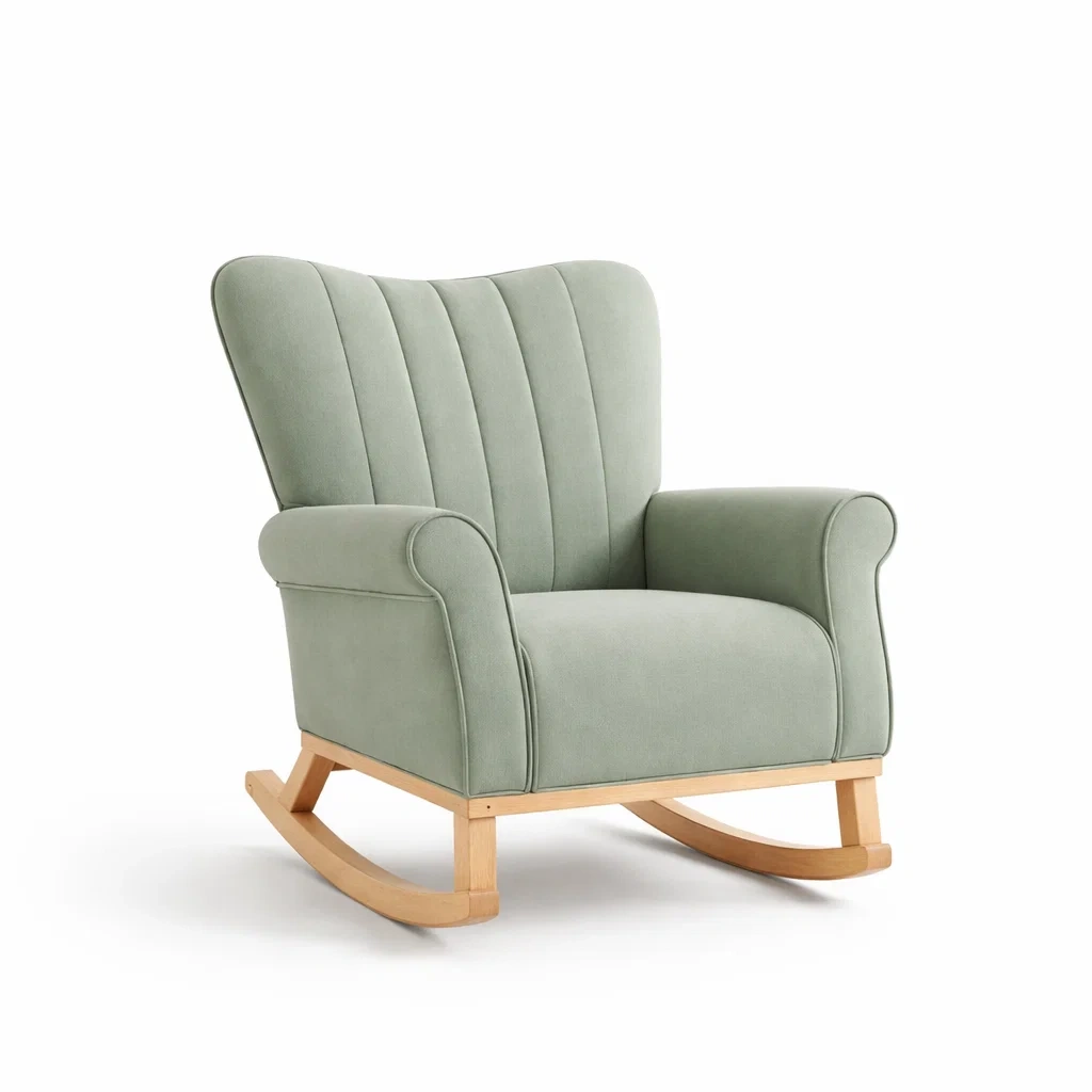 Fauteuil à bascule en polyester vert et bois de hêtre-DREAMVI Benest