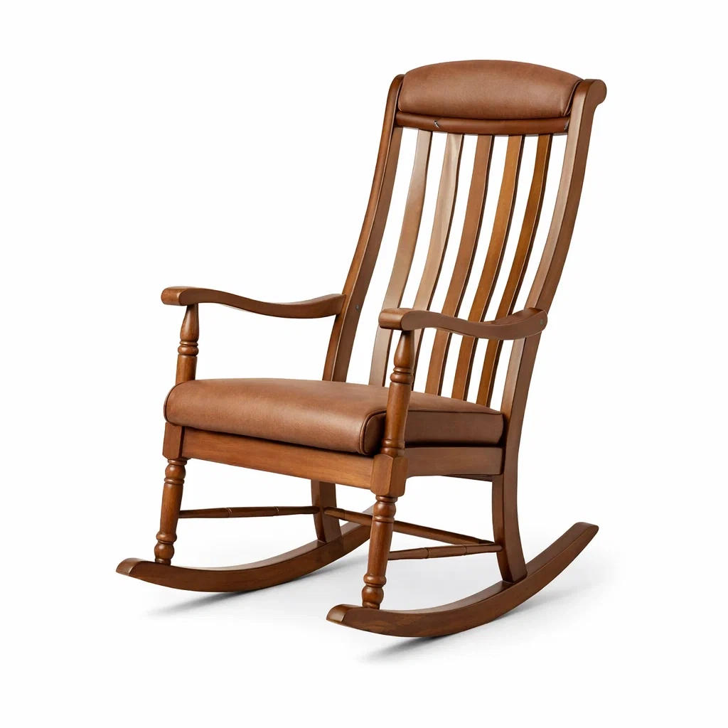 Chaise berçante en bois et similicuir marron-DREAMVI Benest
