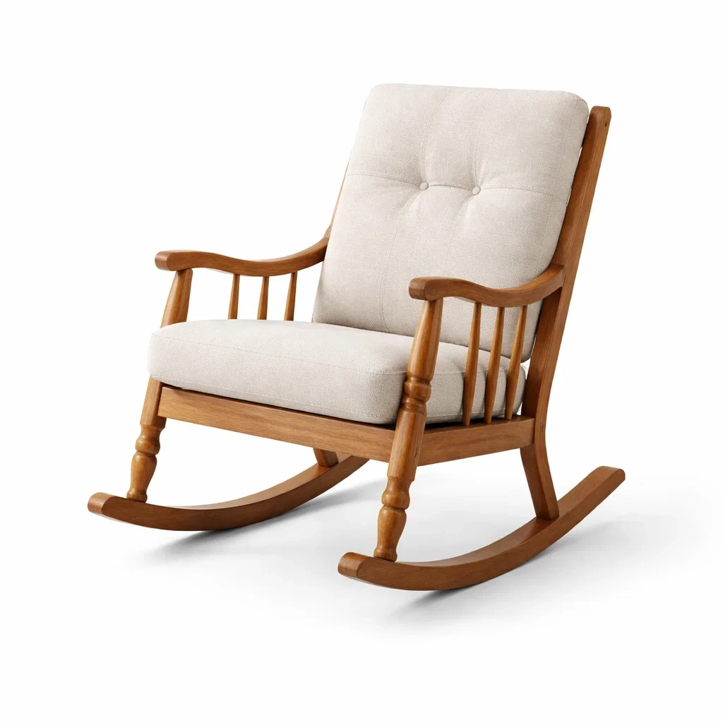 Fauteuil à bascule en bois et tissu beige-DREAMVI Benest